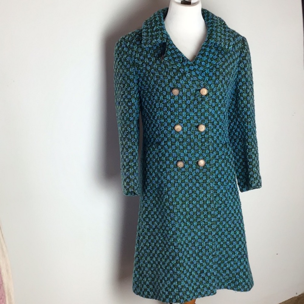 Vintage Great Britain Pea-Coat Teal Blue Green Sm